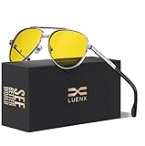 LUENX Night Vision Driving Glasses Polarized， Aviator Sunglasses for Men Women Anti Glare Yellow Lens Clear Sight 60mm