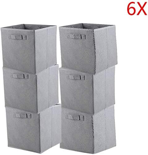 DHOUTDOORS 6 Pack Fabric Foldable Storage Box Collapsible Folding Box Cubes Organizer Grey