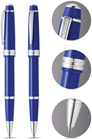 CROSS Bailey Light Refillable Click-Off Cap Plastic Rollerball Pen with Resin Finish, Medium Gel Ink Rollerball, includes Premium Gift Box and Blue Cartridge, 1 Pack, Polished Blue