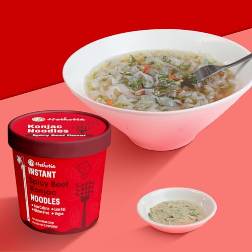 Image of Hethstia Konjac Noodle Spicy Beef Soup, 6-Pack Instant Shirataki Pho Soup Cup, Low-Calorie 34.32 oz Konjac Pho Pasta Spicy Beef Broth, Sugar-Free, Low-Carb, Gluten-Free, Vegan Healthy Asian Meal
