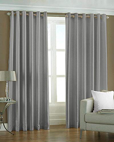 Image of Window Curtains 5 Feet Long for Living Room - Window Curtains Set of 1 Pcs Panel, Curtain Solid Parda for Home Decor & Office Grey Colour - 5 feet (48 x 60 Inch) - 2 Pcs