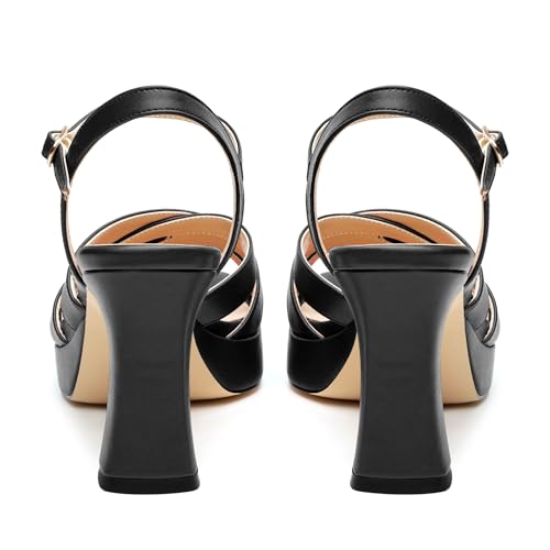 Image of Women Square Toe Platform Block Heel Sandals 3.3'' | Elegant Comfort Formal Dress Footwear, Stylish Ladies Sandals For Daily Office Wedding Evening Party Formal Occasions