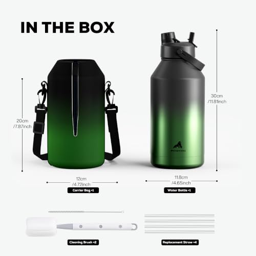 Image of POWCAN 64 oz Insulated Water Bottle for Travel: 2-in-1 Straw & Spout Lid, Carrier Bag, Shoulder Strap, Leakproof, Keep Cold 48H, BPA-Free, Half Gallon Metal Water Jug for Gym, Outdoors (Ranger)