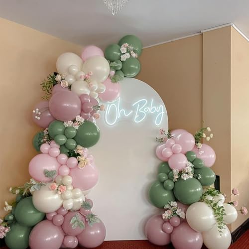 Image of Baby in Bloom Balloon Arch Kit 139Pcs Dusty Pink and Sage Green Balloons White Sand Balloon Garland for Boho Baby Shower Wedding Bride Anniversary Birthday Bridal Bear Theme Decorations