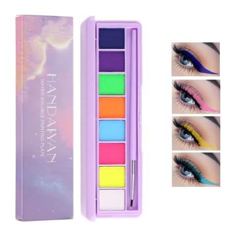 Beteligir 8 Colors Water Activated Eyeliner Palette, Neon Face Paint Colored Retro Hydra Liner Makeup, Matte Graphic Eyeliner UV Glow Fluorescent White Body Paint (01Set) Cover