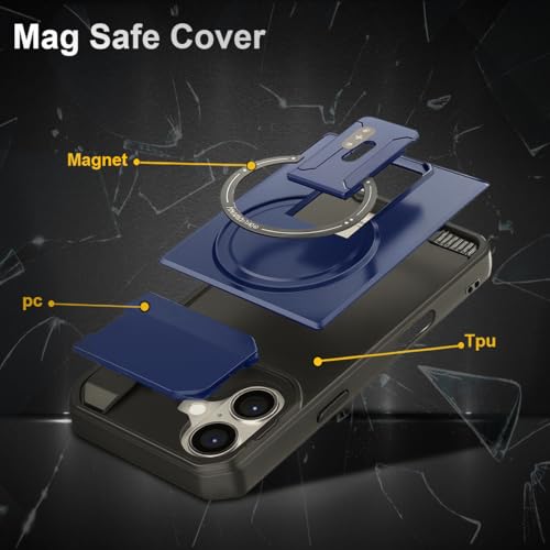 Image of Hupshy iPhone 16 Back Cover with Camera Protection Rings, Kickstand-Matte /Anti, Non-Slip, Camera Glass Protection,Transparent Shockproof Cover for iPhone 16 (Blue 3)