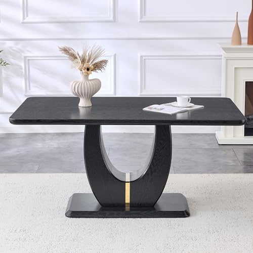 LFVFFA Dining Room Table for 6, Black Wood Grain Kitchen
