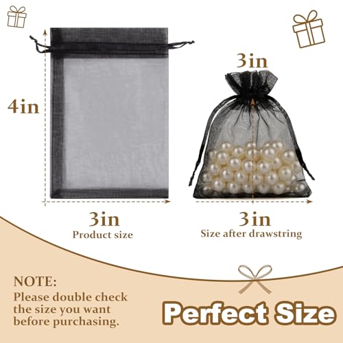 Image of Crweety 50 Pcs Black Organza Bags 3x4 Inch, Small Mesh Gift Bags Drawstring for Jewelry Bracelet Packaging, Sheer Gift Pouch for Wedding Party Favor, Bridal Shower Treat & Graduation Gifts