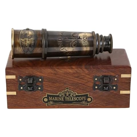 US HANDICRAFTS 1920 Marine Telescope Collectible Décor Nautical Spyglass Antique Mounted Solid Brass 15 Inch Pirate Telescope with Wooden and Branded Corrugate Box for Gift Cover