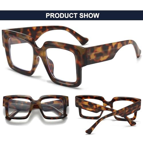 Image of Mirkcittle Eyeglasses Oversized Blue Light Glasses for Women Men Square Fashion Thick Glasses Non-Prescription Black Glasses
