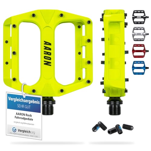 AARON Rock MTB Pedale aus Alu mit abgedichteten Industrie-Kugellager, rutschfest durch austauschbare Pins, Plattform Fahrradpedale für E-Bike, BMX, Trekking, gelb