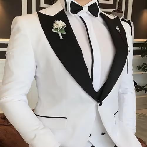 Men's 3 Piece Suit Slim Fit Wedding Tuxedo Set,Peak Lapel One Button Suit Jacket,Double Breasted Vest Pants3