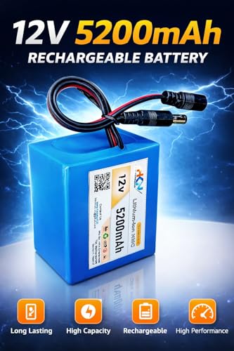 Image of HKN 12V 5200mAh Rechargeable Lithium-ion Battery Pack with DC 5.5mm Male & Female Connector | Built-in BMS | use in Mini ups CCTV, LED Lights, Wi-Fi Router, DIY Projects