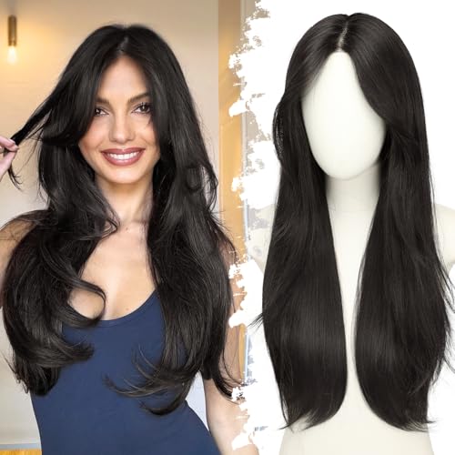 Eawwii Natural Black Glueless Wigs for Women Pre Cut Synthetic