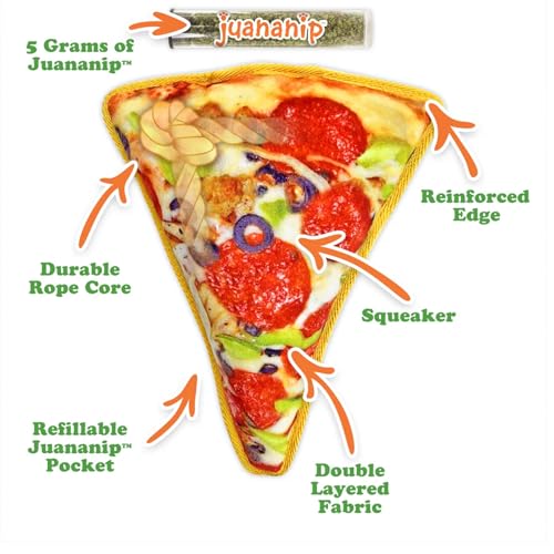 Image of Doggijuana Supreme & Pepperoni Pizza Dog Toy Bundle | 2 Pack, Squeaky | Refillable squeaky plush dog toy + organic calming catnip; eases anxiety, stress & storms; drug-free, hand-harvested