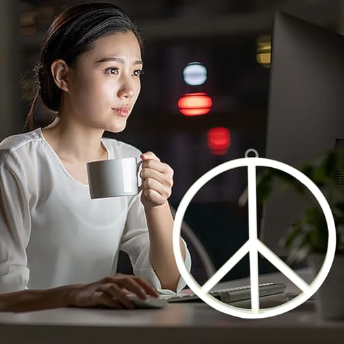 Image of OSALADI Neon Peace Sign Led Light 8.66 Inch Battery Operated USB Powered Night Lamp Light up Peace Sign for Wall Decor for Bedroom Party Home