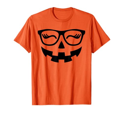 Jack O Lantern Face Pumpkin Glasses Hallowen Costume Nerd T-Shirt