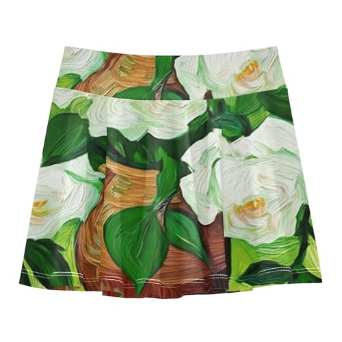 Clothes Athletic Shorts for Girls Skorts Toddler Tennis Skirts Cheer Skirt Vase White Roses Green Leaves 4t