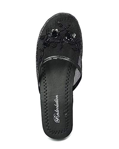Redvolution Women's Chinese Mesh Flip Fop Sandals Slipper (8, Black) #TOP2