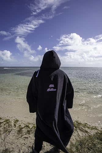 Microfiber Changing Robe with Hood – Oversized Terrycloth Towel Poncho for Beach, Boat, Pool, Surfing, Kitesurfing, Wing Foiling, Diving – Quick Dry, Warm & Lightweight – Black4