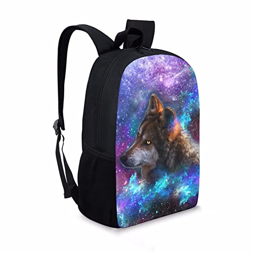 Boys Middle School Backpacks Cool Galaxy Wolf Printed Customized School Book Bag #TOP1