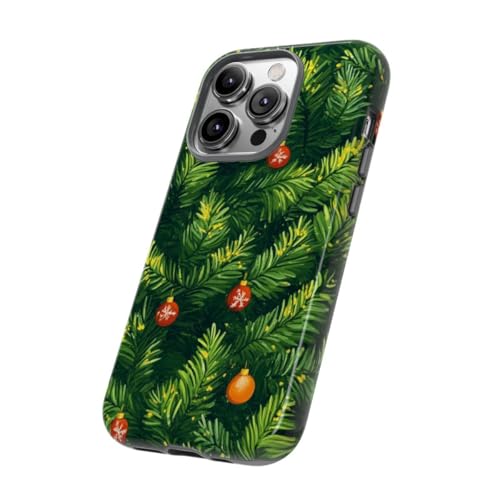 Coque iPhone 14 Pro verte de Noël rigide et brillante