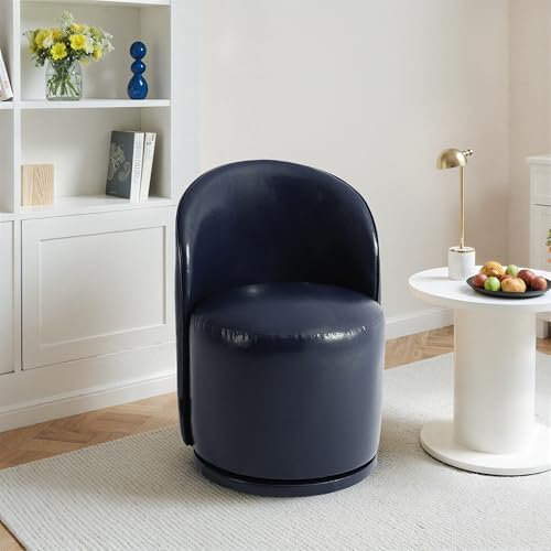 360° Swivel Barrel Chair, PU Leather Upholstered Accent Chair-Navy