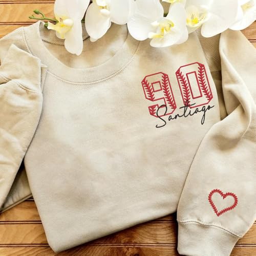 Personalized Embroidered Baseball Sweatshirt With Names On Sleeve, Baseball Mama Shirt, Baseball Player Gifts, Baseball Team 103