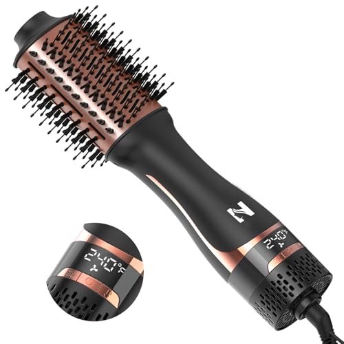 Nicebay Hair Dryer Brush, Blow Dryer Brush for Women Fast Styling, One Step Blowout Brush with Display Screen-Less Frizz, More Shine, Oval Ceramic Barrel, Negative Ion Black&rose Gold