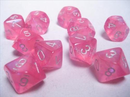 Chessex Dice Sets: Borealis Pink with Silver - Ten Sided Die d10 Set (10)