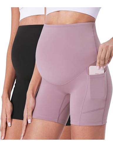 POSHDIVAH Maternity Shorts for Women Over Belly Biker Workout Yoga Active Summer Pregnancy Running...