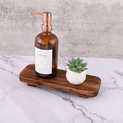 Image of Wood Riser Wooden Inch Decorative Pedestal Stand Tray Displays Decorations for Rustic Home and Kitchen Decor - Pack of 3(Brown - 10.6x4x1.5 Inch)