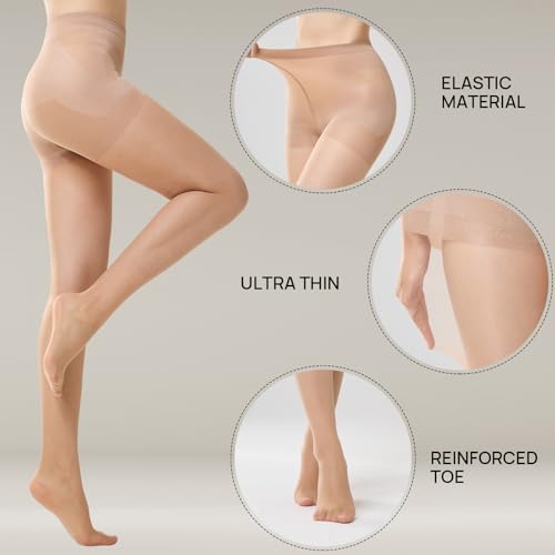 MANZI Control Top Pantyhose for Women 2 Pairs 20D Sheer Soft High Waist Tights Tummy Control Support Stockings4