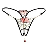 SS Queen Women Sexy Lace Open Crotch G-String Underwear Sheer Pendant Panties (set1)