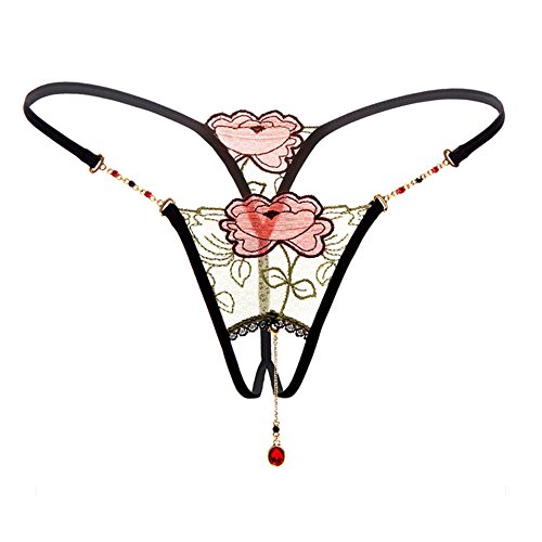 SS Queen Women Sexy Lace Open Crotch G-String Underwear Sheer Pendant Panties (set1)