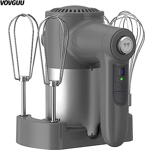 Vovguu Cordless Hand Mixer With Digital Display 7 Speed Rechargeable Hand Mixer For Cookies Wireless With Stand, Type-C Charging Cable 2 Flat Beaters And 2 Net Whisk Include #TOP1