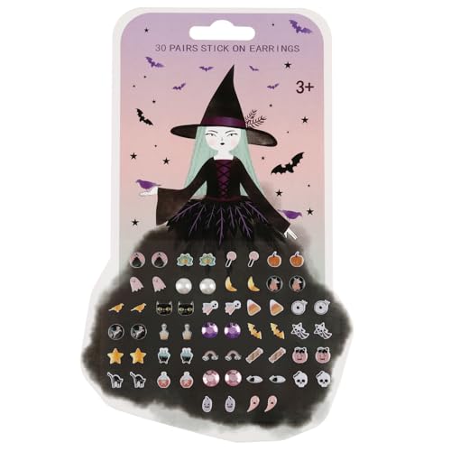 Halloween 30/60 Pairs Girls Boys Stick on Earrings, Witch Pumpkin Ghost Boo Stickers, Kids Halloween Theme Jewelry Stickers, Toddlers Little Girls Sticker Earrings