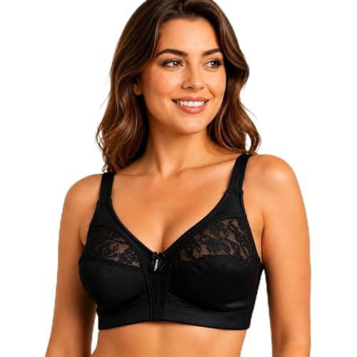 ShopMCR Women’s Non-Wired Full Cup Lace Non-Padded Underwear Bra - Woman Firm Control Soft Full Coverage Cups Bra with Adjustable Straps Everyday Bra (Black, 38DD)