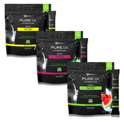 Karamd Pure I.v. - Electrolyte Powder Drink Mix 3 Flavor Bundle – Refreshing & Delicious Hydrating Packets With Vitamins & Minerals – 1 Lemon Lime - 1 Passion Fruit - 1 Watermelon Bag (48 Sticks) #TOP6