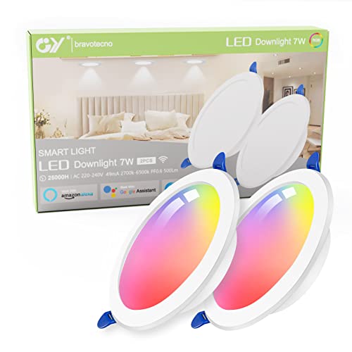 GY Faretti Alexa da Incasso, 7W 500LM Compatibili Con Alexa e Google Home, Multicolore RGBCW LED Dimmerabile, Luci Ultrasottili Smart per Cartongesso, 2 Pezzi