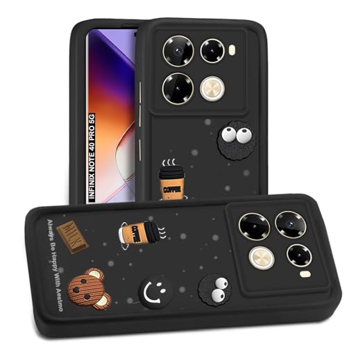 Image of AESTMO Back Case Cover for Infinix Note 40 Pro 5G | Cute Fun Cartoon 3D Ball | Coffee Silicone Case | Full Body Protection | Camera Protection Back Cover for Infinix Note 40 Pro 5G (Black)