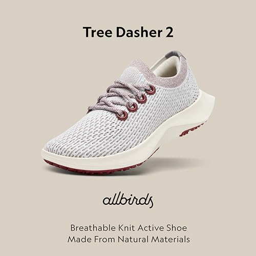 Allbirds Women's Tree Dasher 2, Active Running & Walking Sneakers - Blizzard, Thunder Red (Natural White Sole) - 5.5 Medium