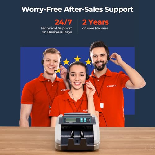 MUNBYN IMC51 Geldzählmaschine für Einzelwert, Wert der Währung kann nicht automatisch erkannt werden,Add+Batch Modus Geldscheinzähler, UV/MG/IR/MT-Erkennung, nur EUR-Geldzähler, 1100 Blatt/min, Grau