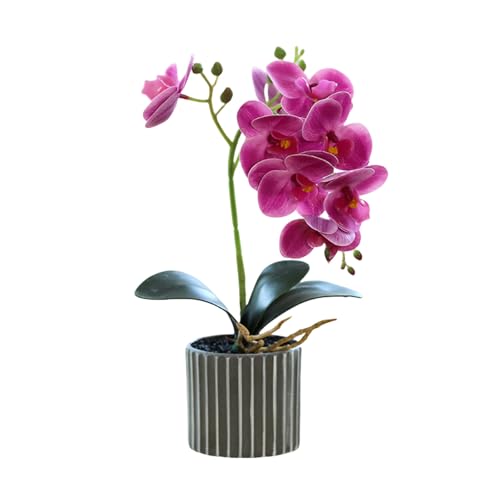 Generico Orchidea Artificiale a Otto Teste Orchidee Bianche in Vaso Fiore di Orchidea Finto con Vaso di Fiori Decorazione per Bagno e Camera da Letto Fiore (viola)