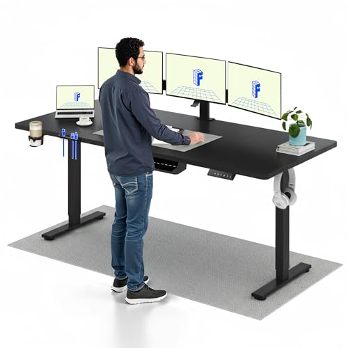 FLEXISPOT 200 * 80cm Electric Standing Desk Adjustable Standing Desk Sit Stand Up Desk Computer Desk with Hook Memory Function for Office and Home (Black+Black)