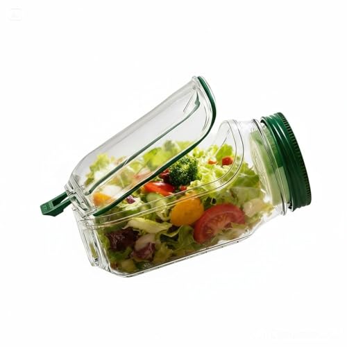 Image of GDrystal The Original Plastic Portable Prepara Salad Pod Mason Jar With Dressing Cup Side Open Snack Lunch Container Suitable for Home Outdoor Travel And Party