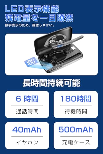 【2026業界革新カナル型】SLuB Bluetooth ヘッドセット Bluetooth6.0 イヤホン 片耳 耳掛け式 ワイヤレス 左右耳兼用 HiFi音質 ノイズキャンセリング LEDディスプレイ マイク内蔵 ハンズフリー通話 自動ペアリング 運転/在宅勤務/テレワーク/LINEチャット iOS Android Windows対応(ブラック) 商品画像8