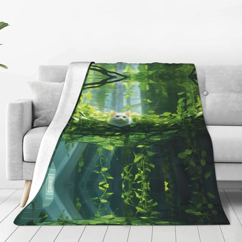 Couverture flanelle chat vert pour pause déjeuner et bureau