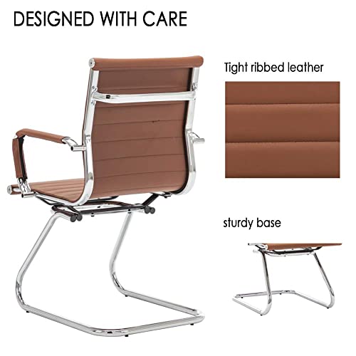 Image of HNY Leather Office Guest Chairs & Reception Chairs Set of 8, Modern Waiting Room Chairs with Arms, Desk Chair no Wheels with Sled Base for Waiting Room /Conference Room, Coffee