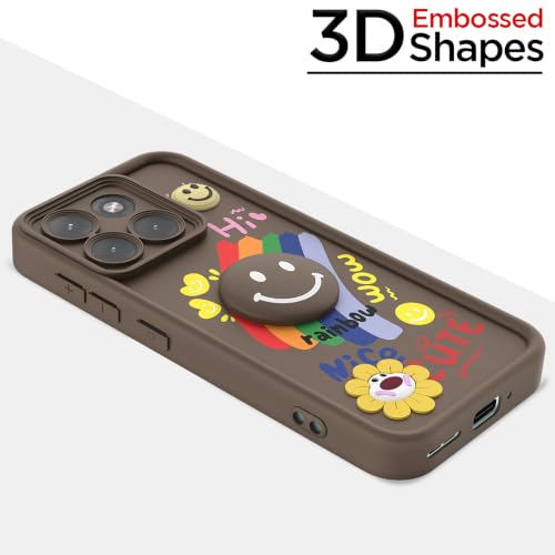 Image of Pikkme Back Cover for Motorola Moto Edge 70 Fusion 5G | Soft Silicone| Cute Rainbow Smile & 3D Cartoon Flower Design | Shockproof Raised Camera Protection Bumper Case (Brown)